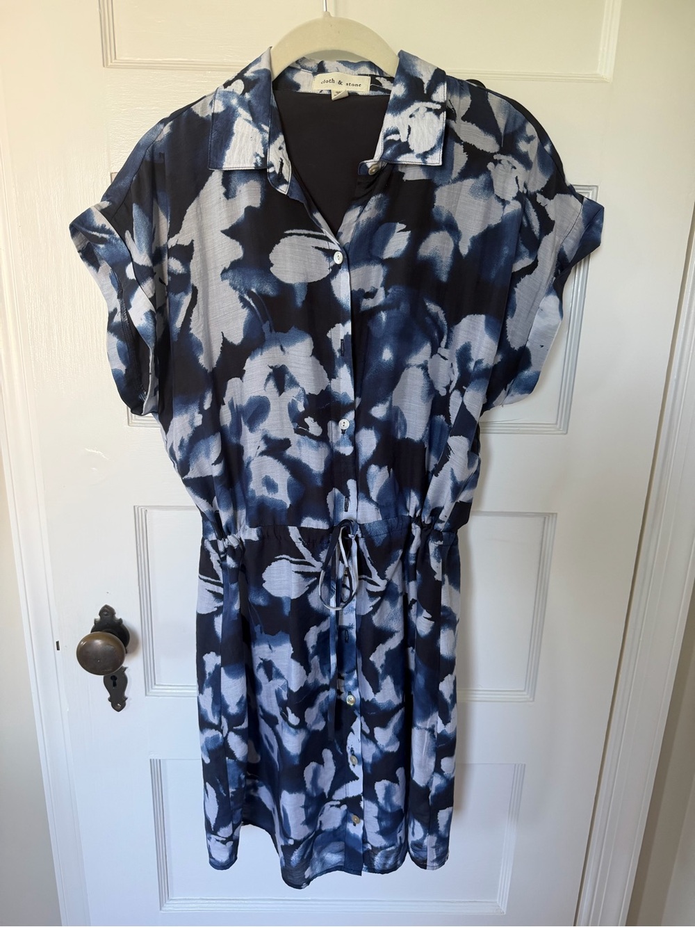 cloth & stone Navy and White Floral Midi Shirt Dress
